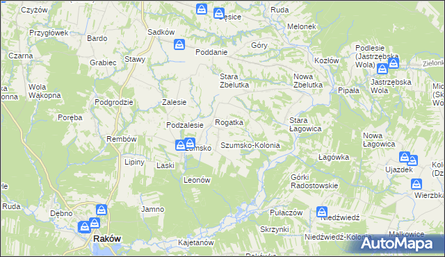 mapa Radostów gmina Raków, Radostów gmina Raków na mapie Targeo