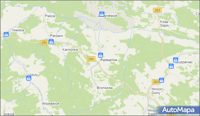 mapa Radwanów gmina Kożuchów, Radwanów gmina Kożuchów na mapie Targeo