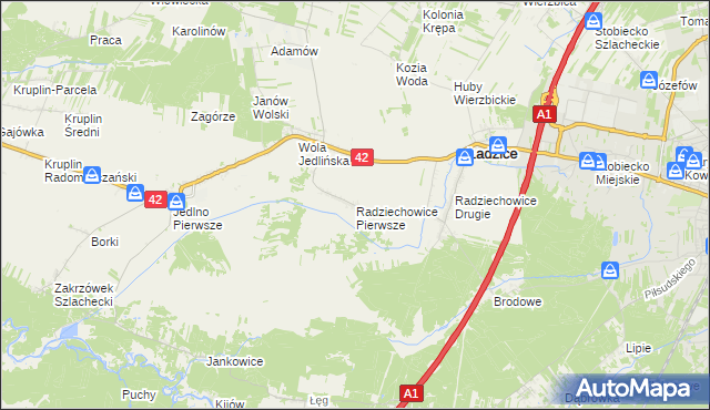 mapa Radziechowice Pierwsze, Radziechowice Pierwsze na mapie Targeo