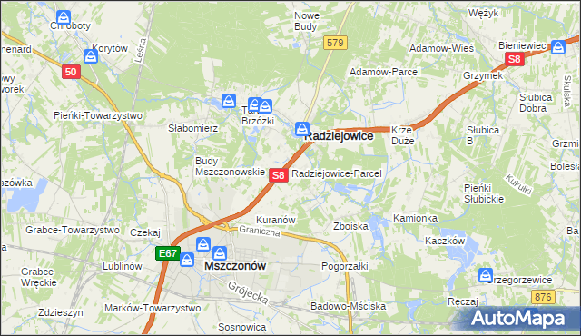 mapa Radziejowice-Parcel, Radziejowice-Parcel na mapie Targeo