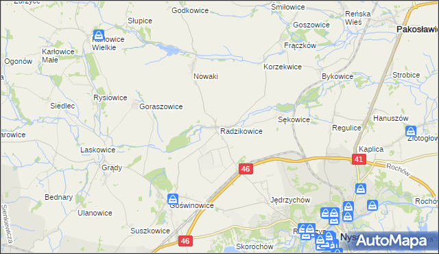 mapa Radzikowice, Radzikowice na mapie Targeo