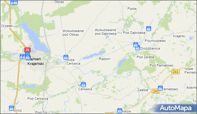 mapa Radzim gmina Kamień Krajeński, Radzim gmina Kamień Krajeński na mapie Targeo