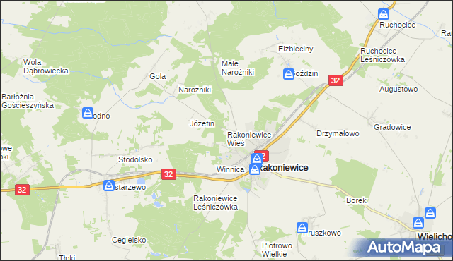 mapa Rakoniewice Wieś, Rakoniewice Wieś na mapie Targeo