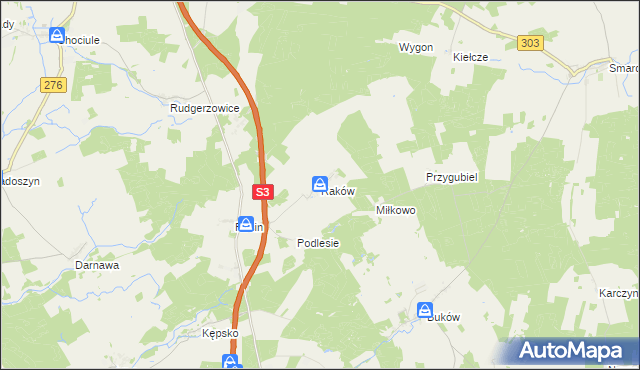 mapa Raków gmina Świebodzin, Raków gmina Świebodzin na mapie Targeo
