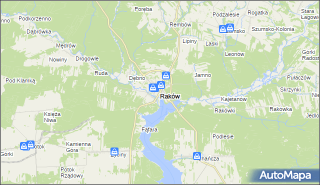 mapa Raków powiat kielecki, Raków powiat kielecki na mapie Targeo