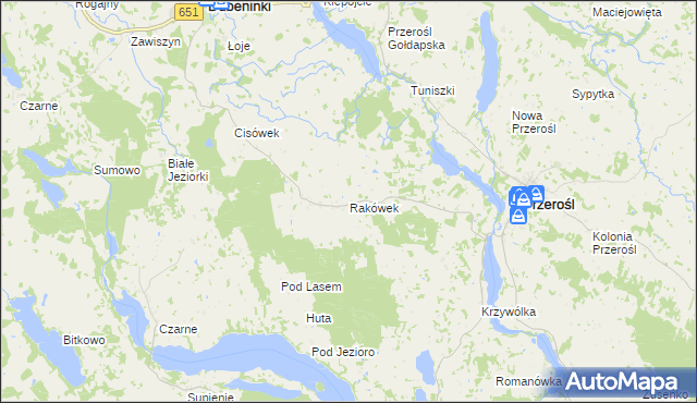 mapa Rakówek gmina Przerośl, Rakówek gmina Przerośl na mapie Targeo