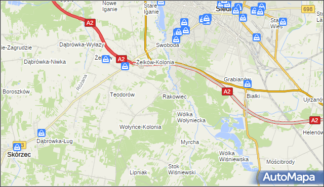 mapa Rakowiec gmina Siedlce, Rakowiec gmina Siedlce na mapie Targeo