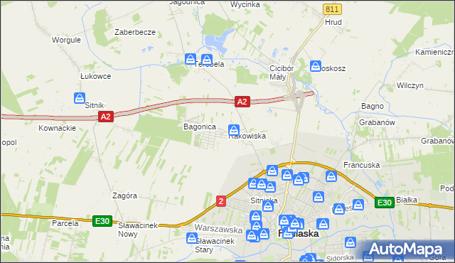 mapa Rakowiska gmina Biała Podlaska, Rakowiska gmina Biała Podlaska na mapie Targeo