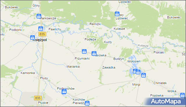 mapa Rakówka gmina Księżpol, Rakówka gmina Księżpol na mapie Targeo