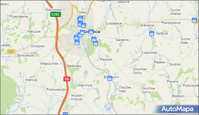 mapa Raszów gmina Trzebnica, Raszów gmina Trzebnica na mapie Targeo