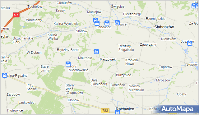 mapa Raszówek, Raszówek na mapie Targeo