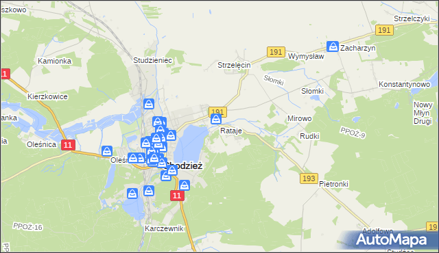 mapa Rataje gmina Chodzież, Rataje gmina Chodzież na mapie Targeo