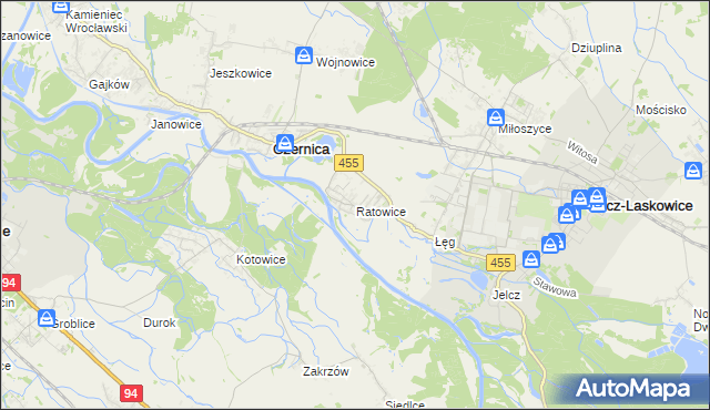 mapa Ratowice gmina Czernica, Ratowice gmina Czernica na mapie Targeo