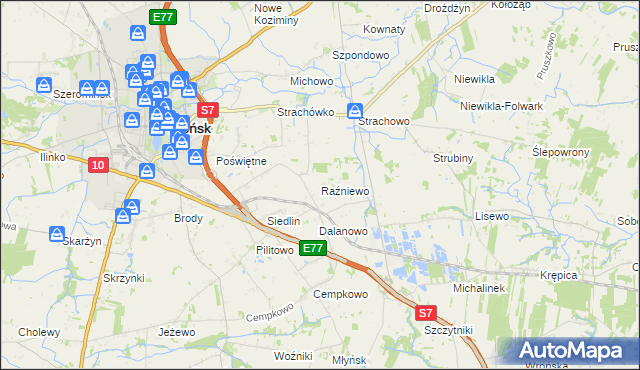mapa Raźniewo, Raźniewo na mapie Targeo
