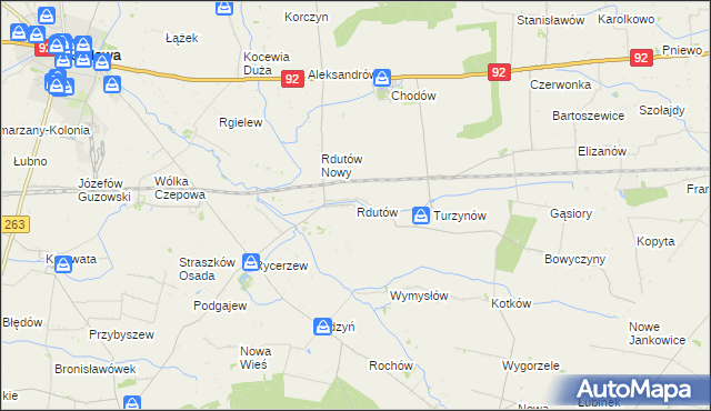 mapa Rdutów gmina Chodów, Rdutów gmina Chodów na mapie Targeo