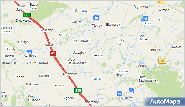 mapa Rębów gmina Gostynin, Rębów gmina Gostynin na mapie Targeo