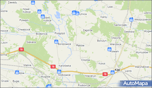 mapa Rębów gmina Kije, Rębów gmina Kije na mapie Targeo