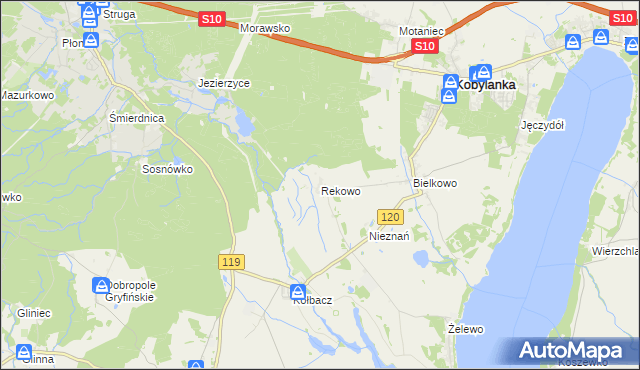 mapa Rekowo gmina Kobylanka, Rekowo gmina Kobylanka na mapie Targeo