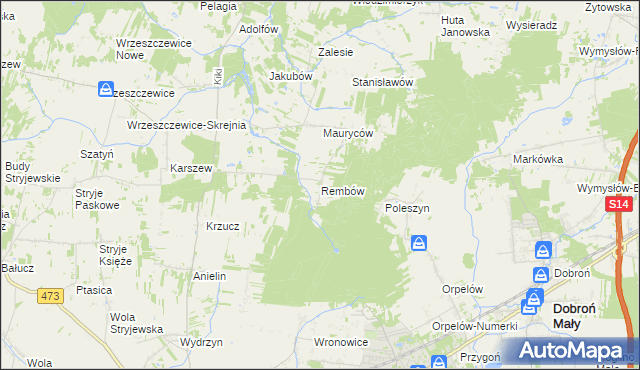 mapa Rembów gmina Łask, Rembów gmina Łask na mapie Targeo