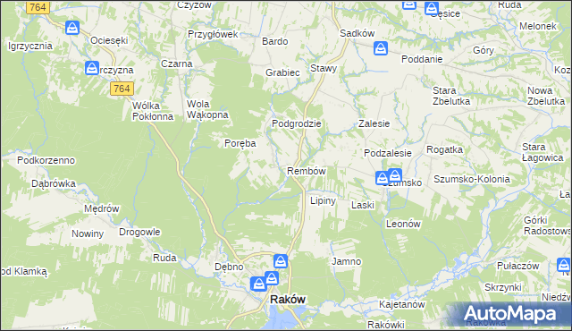 mapa Rembów gmina Raków, Rembów gmina Raków na mapie Targeo