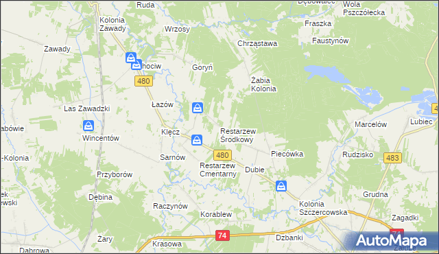 mapa Restarzew Środkowy, Restarzew Środkowy na mapie Targeo