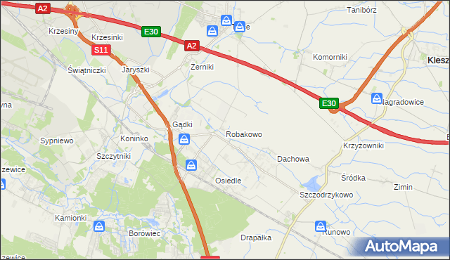 mapa Robakowo gmina Kórnik, Robakowo gmina Kórnik na mapie Targeo