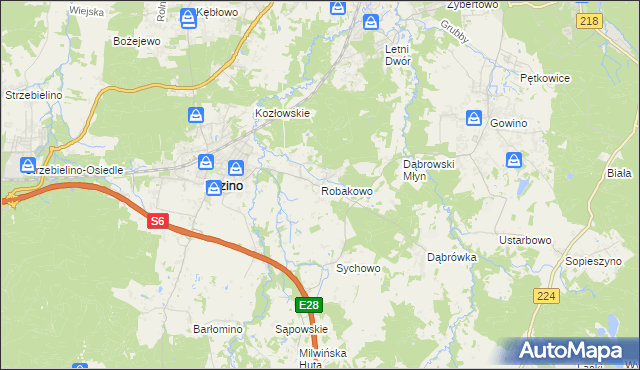 mapa Robakowo gmina Luzino, Robakowo gmina Luzino na mapie Targeo