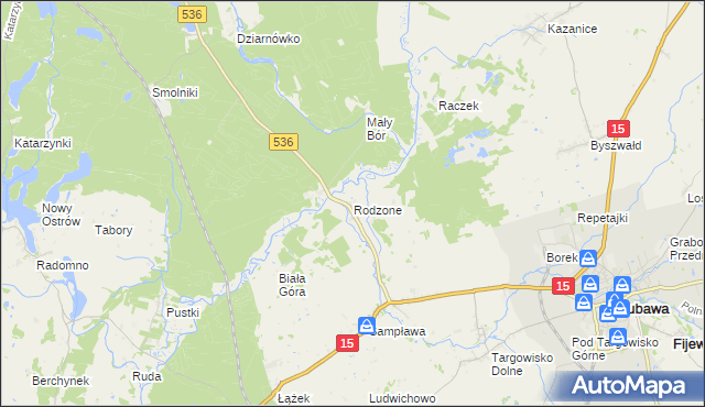 mapa Rodzone gmina Lubawa, Rodzone gmina Lubawa na mapie Targeo