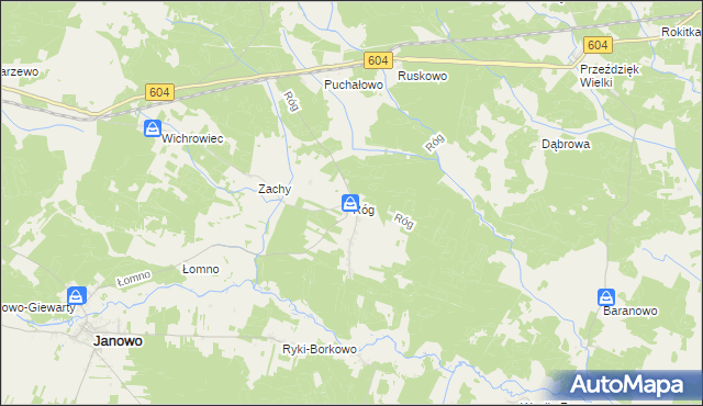 mapa Róg gmina Janowo, Róg gmina Janowo na mapie Targeo