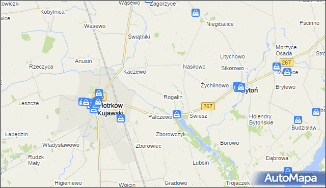 mapa Rogalin gmina Piotrków Kujawski, Rogalin gmina Piotrków Kujawski na mapie Targeo