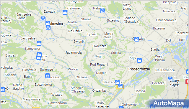mapa Rogi gmina Podegrodzie, Rogi gmina Podegrodzie na mapie Targeo