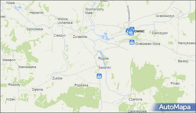 mapa Rogów gmina Grabowiec, Rogów gmina Grabowiec na mapie Targeo