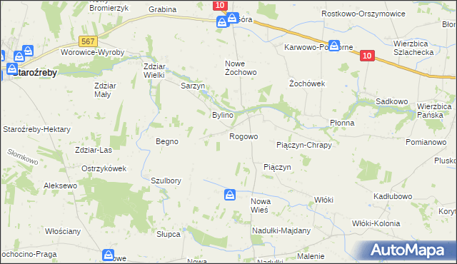 mapa Rogowo gmina Staroźreby, Rogowo gmina Staroźreby na mapie Targeo