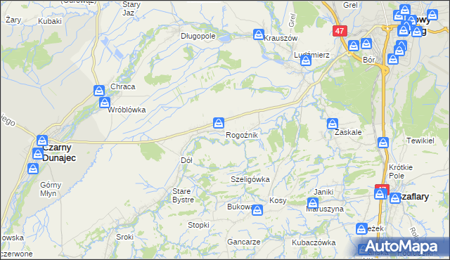 mapa Rogoźnik gmina Nowy Targ, Rogoźnik gmina Nowy Targ na mapie Targeo
