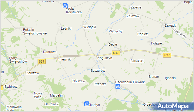 mapa Roguszyn gmina Korytnica, Roguszyn gmina Korytnica na mapie Targeo