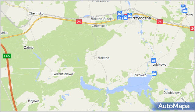 mapa Rokitno gmina Przytoczna, Rokitno gmina Przytoczna na mapie Targeo