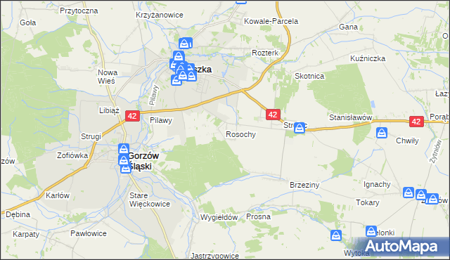 mapa Rosochy gmina Praszka, Rosochy gmina Praszka na mapie Targeo