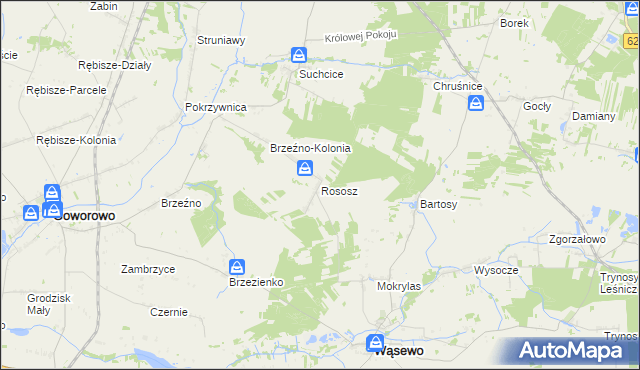 mapa Rososz gmina Wąsewo, Rososz gmina Wąsewo na mapie Targeo