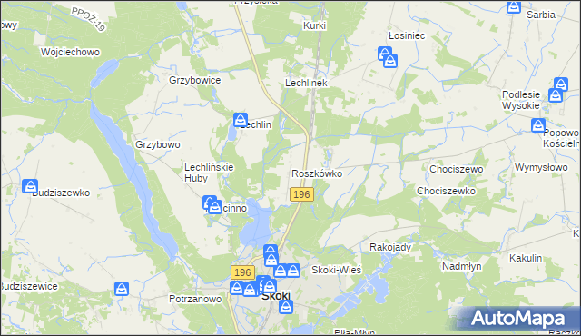 mapa Roszkówko gmina Skoki, Roszkówko gmina Skoki na mapie Targeo