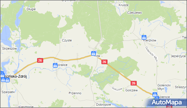 mapa Rów gmina Myślibórz, Rów gmina Myślibórz na mapie Targeo