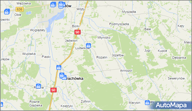 mapa Rozalin gmina Strachówka, Rozalin gmina Strachówka na mapie Targeo