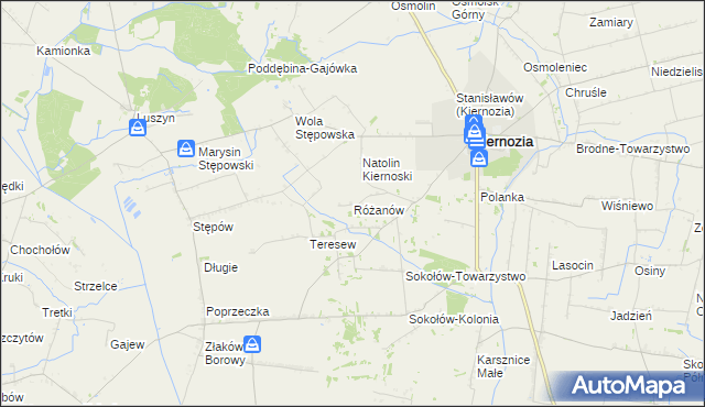 mapa Różanów gmina Kiernozia, Różanów gmina Kiernozia na mapie Targeo