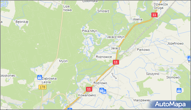 mapa Rożnowice gmina Rogoźno, Rożnowice gmina Rogoźno na mapie Targeo