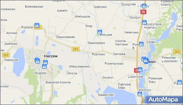 mapa Różnowo gmina Ślesin, Różnowo gmina Ślesin na mapie Targeo