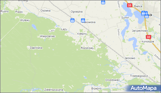 mapa Rozstrzały, Rozstrzały na mapie Targeo