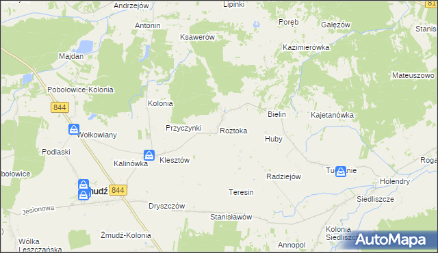 mapa Roztoka gmina Żmudź, Roztoka gmina Żmudź na mapie Targeo