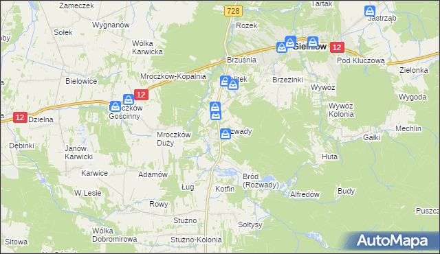 mapa Rozwady gmina Gielniów, Rozwady gmina Gielniów na mapie Targeo