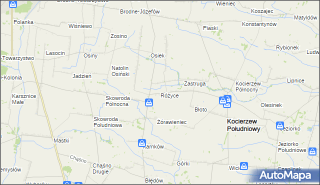 mapa Różyce gmina Kocierzew Południowy, Różyce gmina Kocierzew Południowy na mapie Targeo