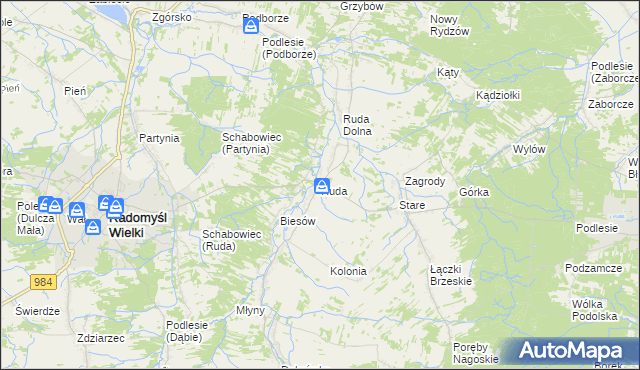 mapa Ruda gmina Radomyśl Wielki, Ruda gmina Radomyśl Wielki na mapie Targeo
