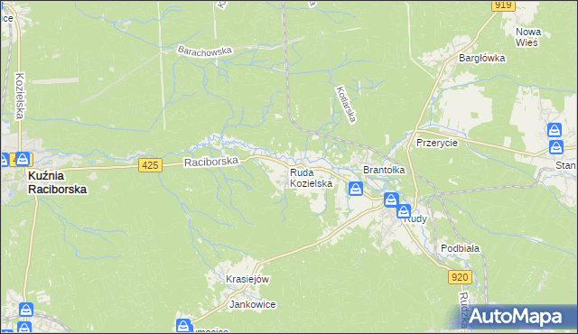 mapa Ruda Kozielska, Ruda Kozielska na mapie Targeo